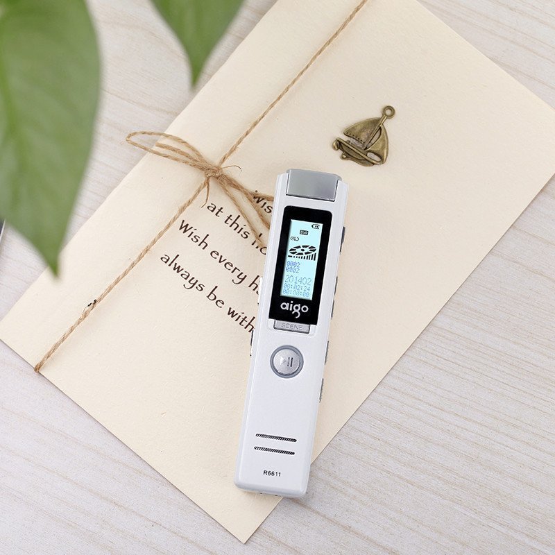 爱国者(aigo)R6611录音笔微型 高清远距降噪 MP3播放器 学习/会议适用 8G 白色
