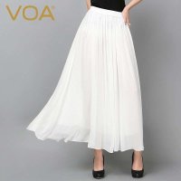 VOA  双层真丝半身裙 松紧腰宽松女式蚕丝长裙女轻薄柔顺飘逸 C5536