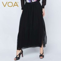 VOA  纯色真丝乔其半身裙丝绸长裙桑蚕丝百褶裙 C5222
