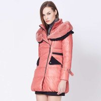 ANNA COSMO女式优雅大兔毛领羽绒服粉色ISA21331