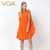 VOA 重磅真丝长衬衫 纯色翻领无袖宽松衬衣 丝滑厚实砂洗B5519