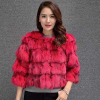 KRR 820-2海宁真皮皮衣狐狸毛拼毛短款外套女五分袖皮草