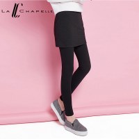 拉夏贝尔新款 假两件裙裤修身加绒打底裤 女10008810