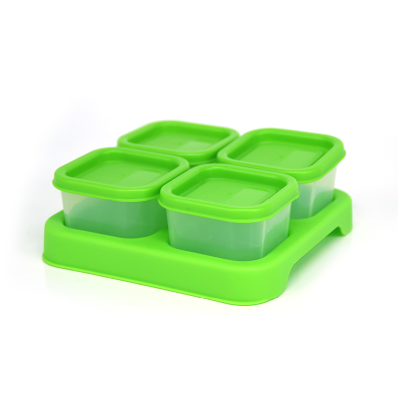 Green Sprouts 小绿芽食物塑料储存盒宝宝辅食盒保鲜盒冷冻盒婴幼儿1-6岁便携零食储存盒4只装pp材质安全无害