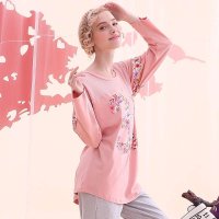 芬腾2015春秋季新睡衣女韩版长袖长裤纯棉宽松家居服套装秋装 豆沙X9536989