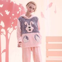 芬腾休闲卡通情侣水貂绒套头长袖狗狗连帽秋冬睡衣家居服女款L9546846