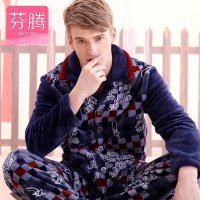 芬腾珊瑚绒男士睡衣2015新款冬季柔软加厚休闲印花长袖家居服套装M9546947