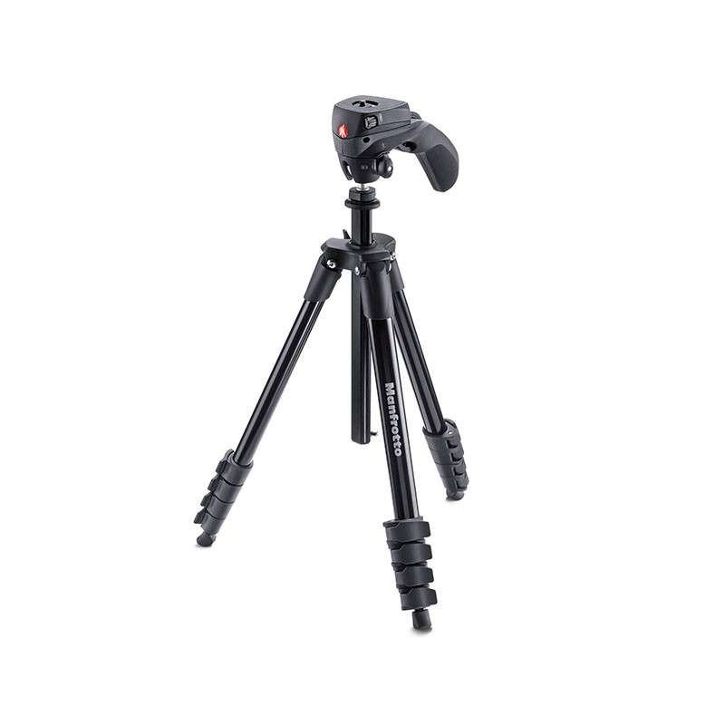 曼富图(MANFROTTO MKCOMPACTACN-BK Compact 铝合金三脚架 5节 摄影 摄像云台套装(黑)