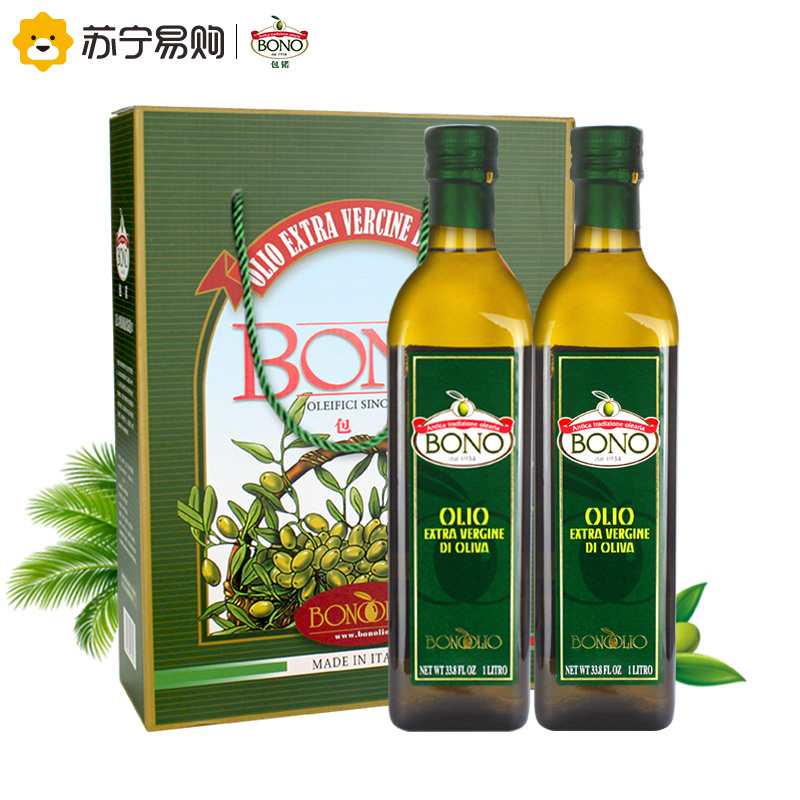 包锘(BONO)特级初榨橄榄油食用油原装进口经典礼盒装1000ml*2(意大利)