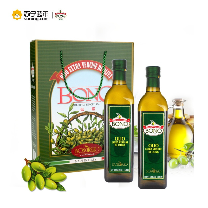 包锘(BONO)特级初榨橄榄油食用油原装进口经典礼盒装1000ml*2(意大利)