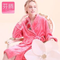 芬腾2015秋冬季法兰绒睡袍女长袖加厚保暖家居服J9546959