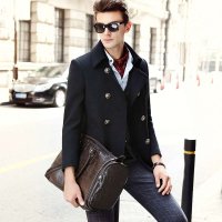 雅圣利男士羊毛呢大衣YD15092003黑色