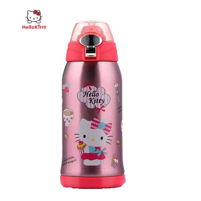 HelloKitty 凯蒂猫 时尚宽嘴吸管壶 透明粉600ml