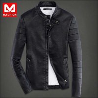 迈克.菲恩MACFION拼接时尚PU皮夹克男士休闲机车皮衣外套潮03519