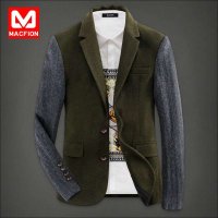 迈克.菲恩MACFION呢子拼接袖休闲修身英伦免烫毛呢小西装I023