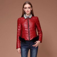 I'HAPPY海贝 圆领修身貉子毛拼接短装羽绒服 17R10A641272酒红