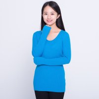 2015冬季低圆领纯色细条纹套衫k41wt005翠蓝