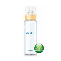 飞利浦 新安怡标准口径玻璃奶瓶(8安士)240ml/8oz(M)奶嘴SCF994/27