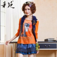 禾苑2015韩版秋装早秋新款欧洲站女装蕾丝长袖两件套秋季连衣裙女 0840