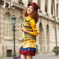 禾苑2015秋装新品秋季长袖女装早秋新款套装时尚韩版毛衣连衣裙子 6775