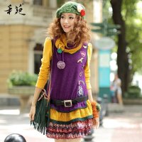 禾苑2015冬装新款韩版长袖冬季裙小香风加厚毛呢假两件连衣裙秋冬 81153