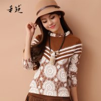 禾苑2015秋冬新款女装加厚半高领上衣潮长袖时尚加绒打底衫女 冬 1077