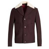 DSQUARED2  男士紫红色羊羔毛翻领短大衣 8214343022