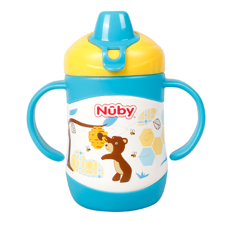 努比(Nuby)220ml不锈钢真空保温鸭嘴杯10221(颜色图案随机)