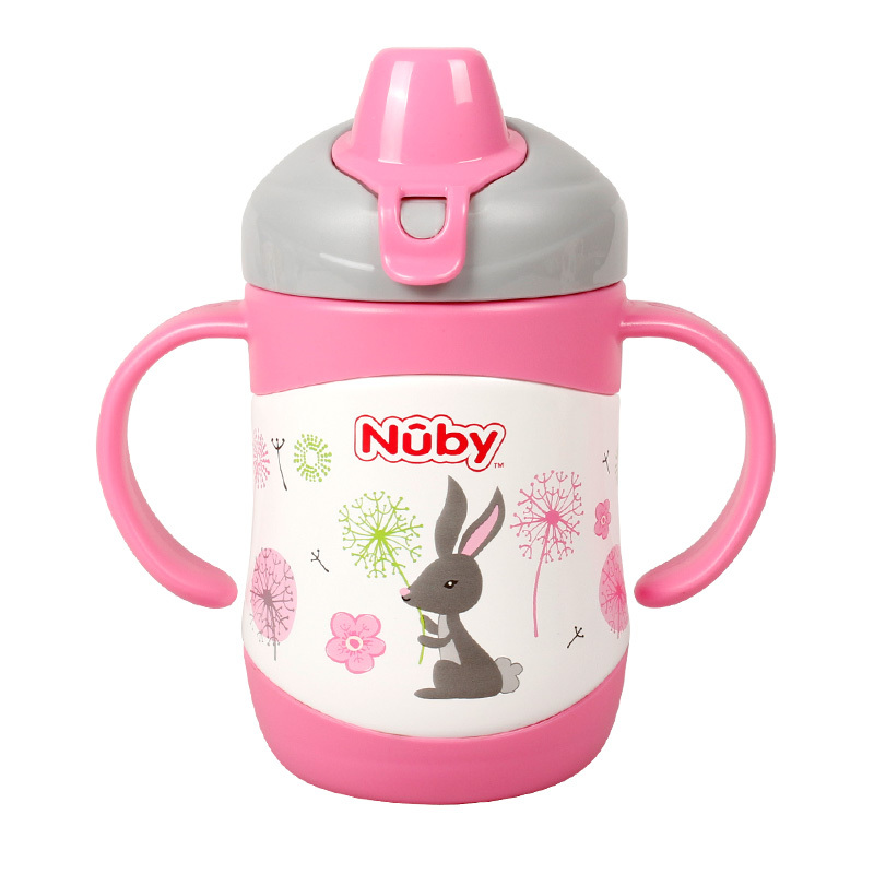 努比(Nuby)220ml不锈钢真空保温鸭嘴杯10221(颜色图案随机)