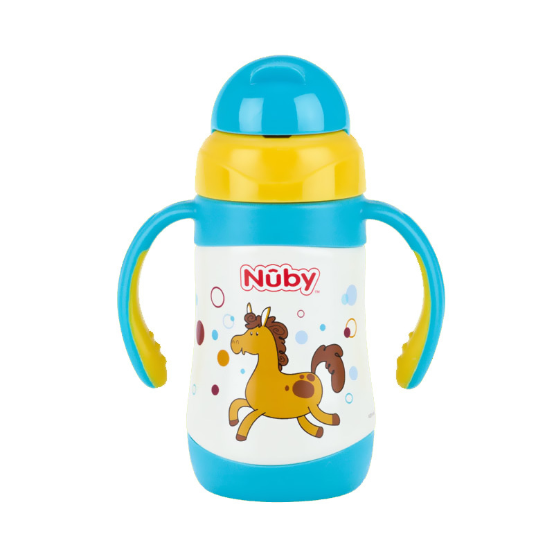 努比(Nuby)280ml不锈钢真空弹跳保温吸管杯10223(颜色图案随机)