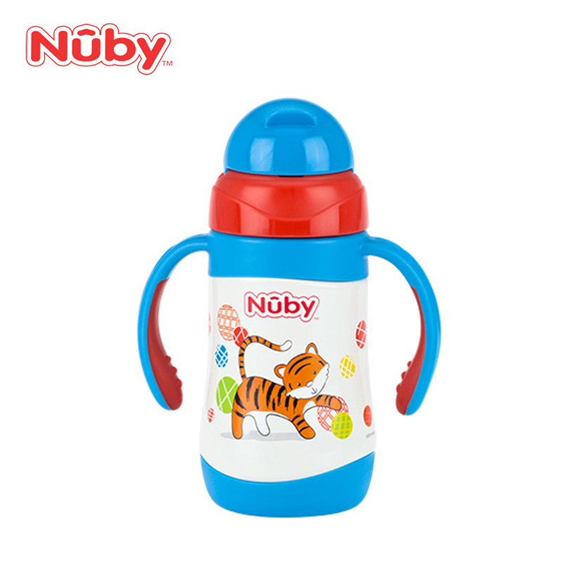 努比(Nuby)280ml不锈钢真空弹跳保温吸管杯10223(颜色图案随机)