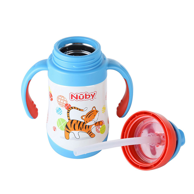 努比(Nuby)280ml不锈钢真空弹跳保温吸管杯10223(颜色图案随机)