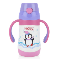 Nuby努比280ml不锈钢真空按键式保温吸管杯10227(颜色随机)(12个月以上适用)