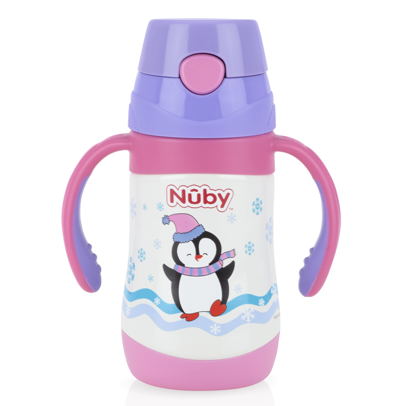 Nuby努比280ml不锈钢真空按键式保温吸管杯10227(颜色随机)(12个月以上适用)