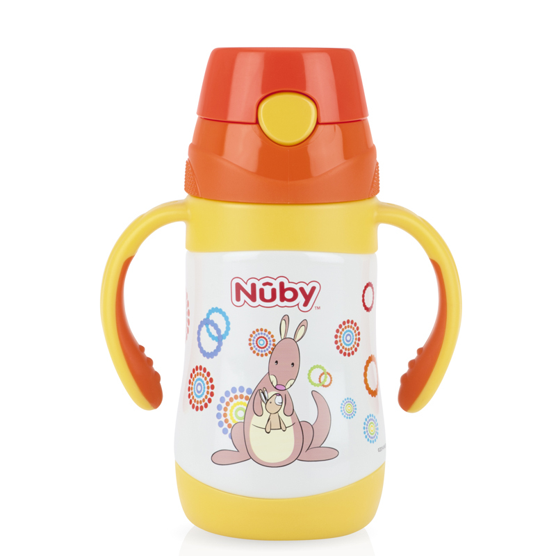 Nuby努比280ml不锈钢真空按键式保温吸管杯10227(颜色随机)(12个月以上适用)