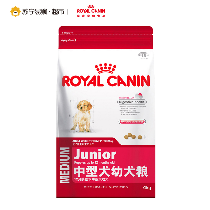 [苏宁易购超市]ROYALCANIN皇家狗粮MEJ32中型犬幼犬粮4kg