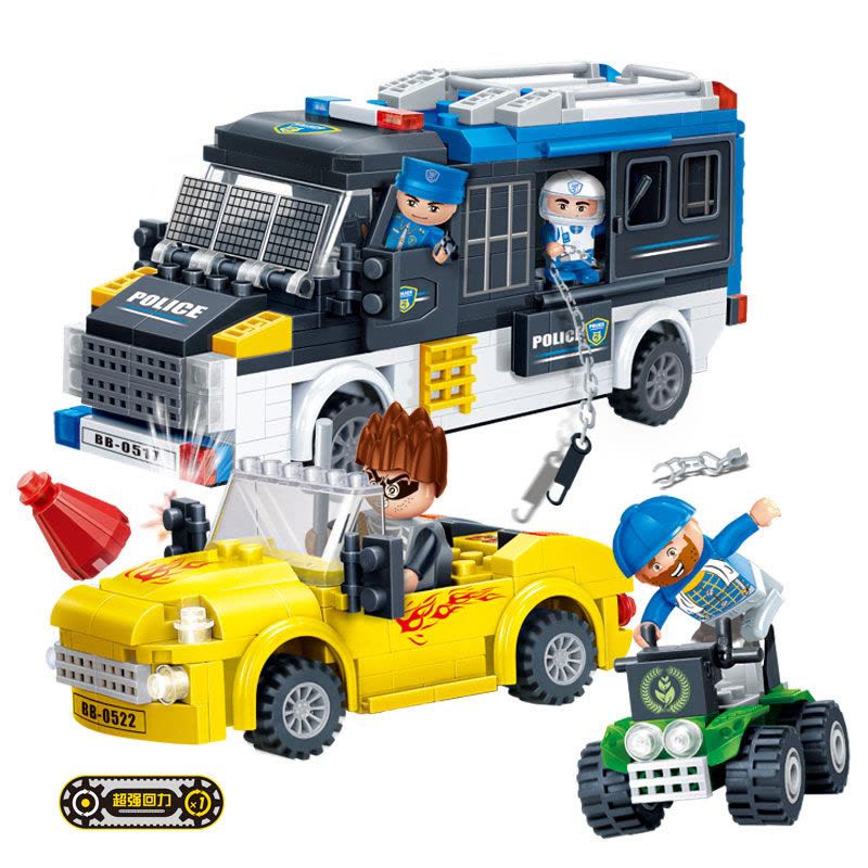 [小颗粒]邦宝益智教育创意拼插积木玩具警察系列道路追击男孩礼物7011图片