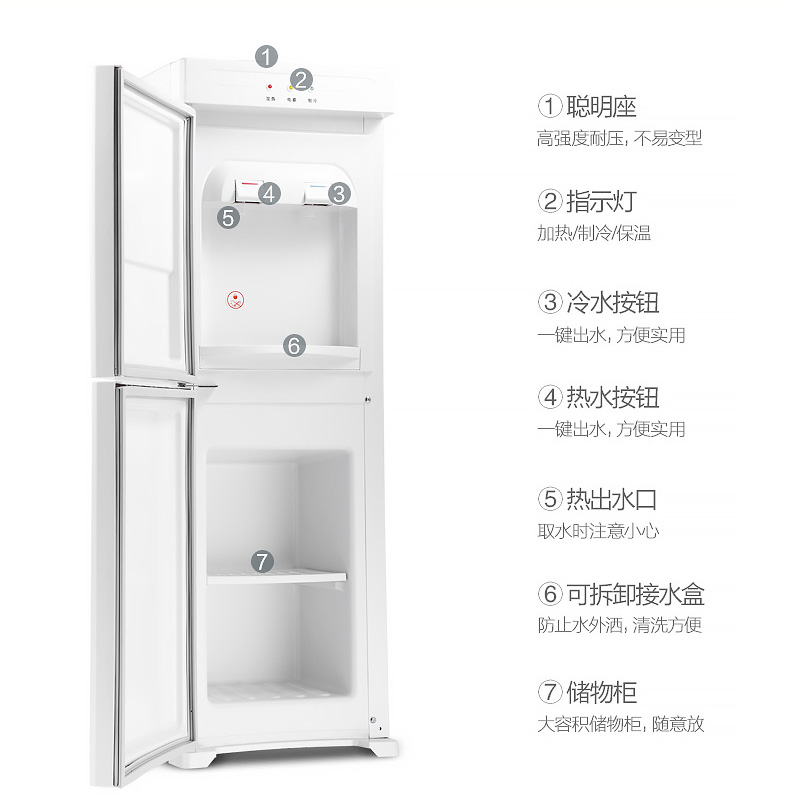 美的(Midea)立式饮水机MYD930S-W家用办公双门制冷柜式冷热型饮水机