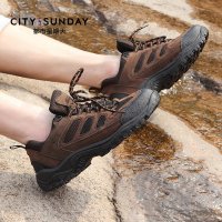 都市星期天户外休闲登山鞋男鞋夏季网面透气速干骑行涉水徒步鞋深棕N58111631