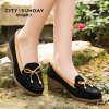 City sunday/都市星期天秋季套脚舒适坡跟单鞋女韩版粗跟休闲女鞋CS136097