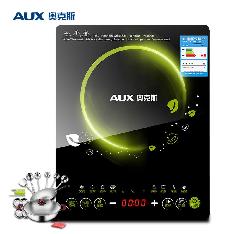 奥克斯(AUX)电磁炉C2005LD 智能触控超薄 防水可预约电磁炉(赠汤锅+炒锅+厨具)