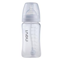 新贝婴儿玻璃奶瓶 新生儿吸管奶瓶宝宝宽口径玻璃奶瓶240ml XB-8918