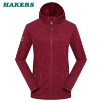 哈克士女式酒红色保暖刷毛外套438007
