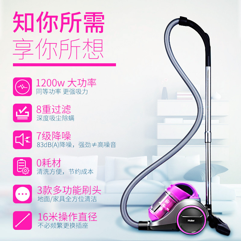 海尔(Haier)ZW1202R吸尘器家用 强力除螨 小型静音无耗材吸尘机器