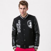 功夫熊猫KUNG FU PANDA男士呢子pu拼接袖绣花棒球服 男士棒球服KDS54CB2052D0