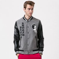 功夫熊猫KUNG FU PANDA男士呢子pu拼接袖绣花棒球服 男士棒球服KDS54CB2052A3