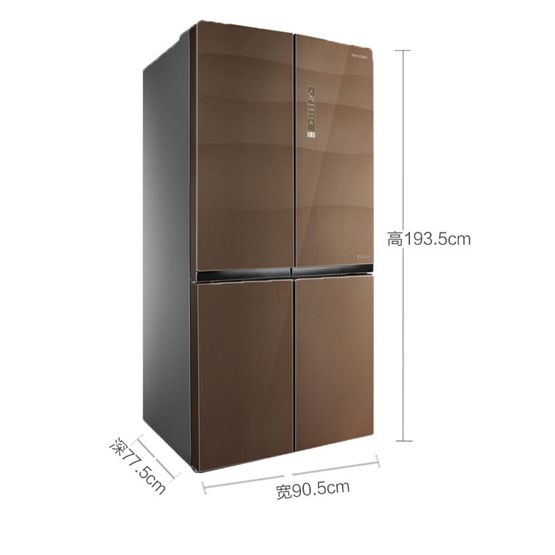 美的(Midea)BCD-646WGPZV格调咖 646升 钢化玻璃 变频智能多门十字高端家用节能静音冰箱