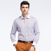 才子条纹红色长袖修身衬衫1151E4621020