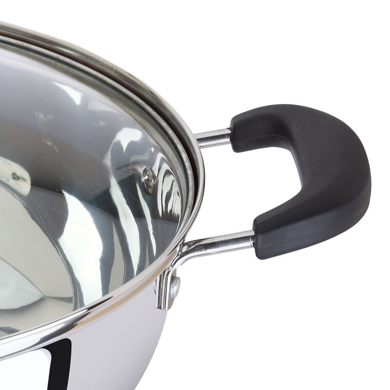 美厨 304不锈钢火锅 30cm汤锅电磁炉火锅加厚复底带盖 送一对火锅勺 燃气炉电磁炉通用MH-30高清大图