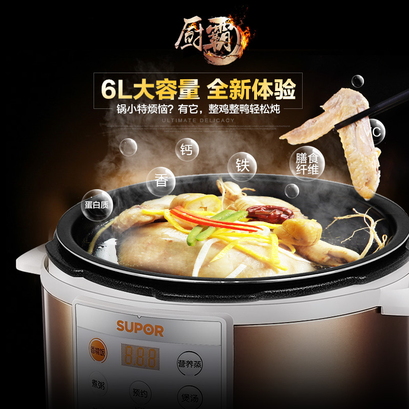 苏泊尔(SUPOR)电压力锅 CYSB60YCW10B-110 6L/升 一锅双胆 大容量 智能预约高压锅 电高压锅饭煲